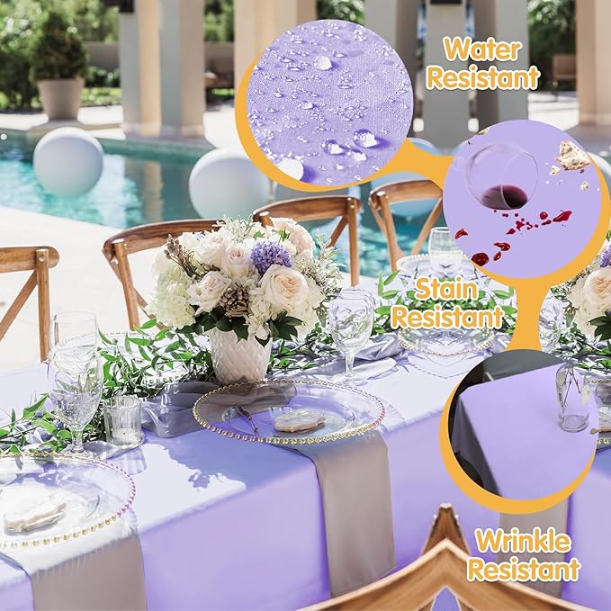 BRILLMAX 6 Pack Lavender Tablecloths for 6 Foot Rectangle Tables 60 x 102 Inch - 6ft Rectangular Bulk Linen Polyester Fabric Washable Cloth Cover for Wedding Reception Banquet Birthday Party