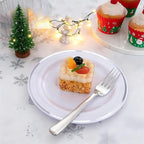 WELLIFE 144 Pieces Silver Plastic Dessert Plates, 7.5 inch Disposable Salad Plates, Premium White Appetizer Plates with Silver Rim, Ideal for Party, Wedding