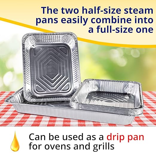 IDL Packaging Half-Size Aluminum Steam Table Pans - Shallow, 13" x 11" x 1.5" (pack of 25) - Disposable Foil Pan for Grilling, Roasting, BBQ, Cooking, Baking, Freezing