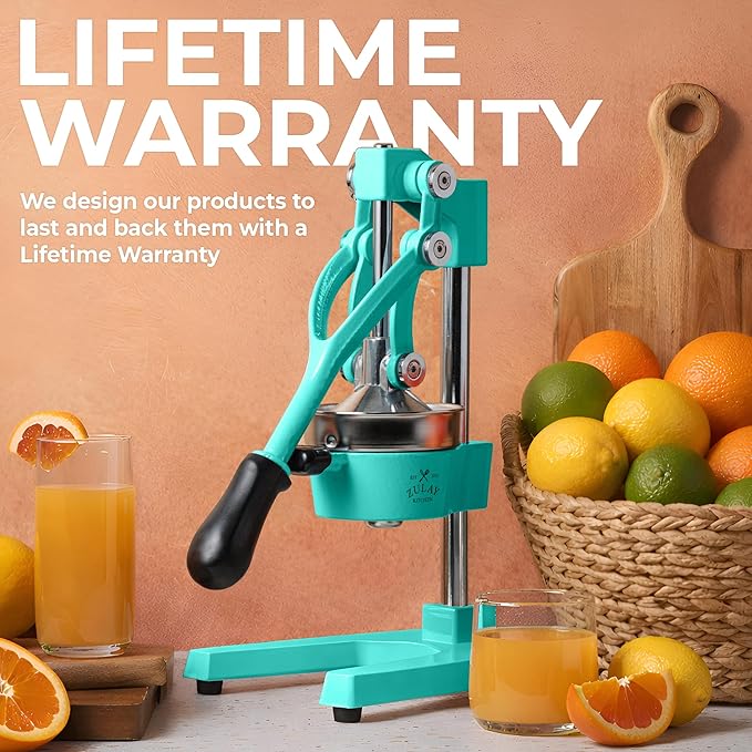 Zulay Kitchen Cast Iron Juicer - Easy-to-Clean Heavy-Duty Manual Juicer, Professional Citrus Juicer - Stainless Steel Lemon Squeezer - Manual Citrus Press & Orange Squeezer - Orange Juicer – Teal