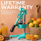 Zulay Kitchen Cast Iron Juicer - Easy-to-Clean Heavy-Duty Manual Juicer, Professional Citrus Juicer - Stainless Steel Lemon Squeezer - Manual Citrus Press & Orange Squeezer - Orange Juicer – Teal