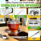 Set of 1 Large Tea Infuser, 1 Small Infuzers & Scoop With Bag Clip - Stainless Steel Tea Infuser for Loose Leaf Tea Steeper Tea Strainers for Loose Tea Diffusers for Loose Tea - Loose Tea Leaf Steeper