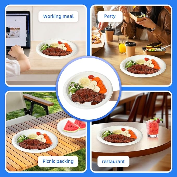 YANGRUI Plastic Plates Shrink Wrap 9" 150 Pack - BPA Free Mineral Filled PP | Dishwasher Freezer & Microwave Safe | Reusable & Disposable Heavy Duty | Commercial White Shatter Resistant Party Plate