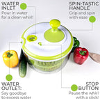 RTMAXCO Salad Spinner, 5L Large Capacity Lettuce Washer with Easy Spin Mechanism, BPA-Free Vegetable Dryer for Kitchen.