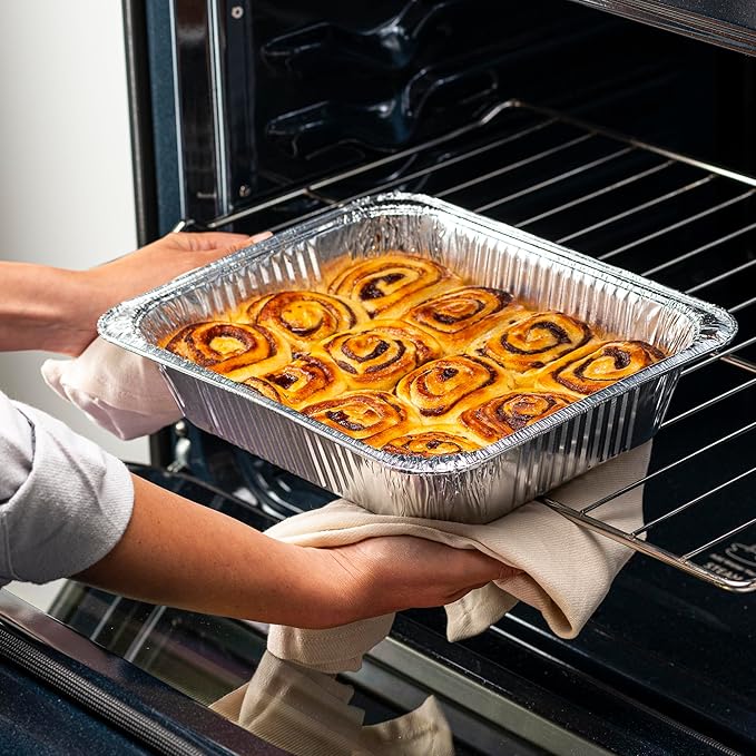 GUSTO [30 Count 9x13 Inch Aluminum Pans, Half Size Deep Steam Foil Pans - Table Pans for Baking, Cooking, Heating, Storing and Food Prepping - (Formerly Comfy Package)
