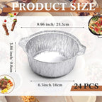 Ziliny 24 Pcs Disposable Aluminum Pot with Lid Round Foil Pans Disposable Cookware Food Container for Vacation Trips Camping Baking Heating Cooking (74.4 oz)