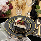 NOCCUR 200PCS Black and Gold Plastic Plates for 100 Guests - Include 100PCS 10" Dinner/ 100PCS 7" Dessert Disposable Plates Heavy Duty - Ideal for Party/Birthday/New Year