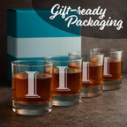 Monogrammed Gifts for Men - 4PC 11 Oz Custom Whiskey Glasses (I-Monogram) - Engraved Whiskey Glasses - Personalized Whiskey Glasses - Unique Bourbon Glasses - Personalized Glass Gifts for Dad