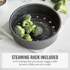 Martha Stewart Rice Cooker, 4 Cup (Uncooked) / 8 Cup (Cooked), Ceramic Non-Stick Removable Pot, Keep Warm, Measure Markings, Steam Basket, Brown & Sushi Rice, Quick Cook, Quinoa, Grains, Oats, Linen White