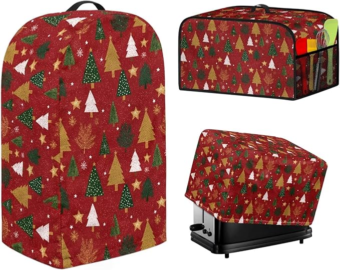 Christmas Tree Small Appliance Dust Covers Sets Bread Maker Protective Cover Coffee Maker Appliance Cover Slow Cooker Dust Covers Fit for Most 6-8 Qt Slow Cookers