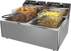 Commercial Deep Fryer,3400W Electric Deep Fryers with Baskets Thickened Stainless Steel Countertop Oil Fryer,10L X 2(21.3QT) Electric Countertop Fryer for Restaurant and Home Use
