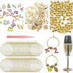 50 Sets Wine Glass Charms, Wine Charms for Stem Glasses, DIY Reusable Drink Markers for Weddings & Bachelorette with Alphabet Beads
