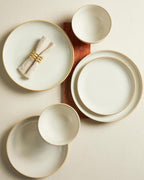 Pokini Stoneware Dinnerware Sets, Ceramic Plates and Bowls Set, Microwave & Dishwasher Safe Kitchen Dishes, Modern Dinner Salad Plates | Cereal Bowls, Dishware Sets Service for 4 Yellow White
