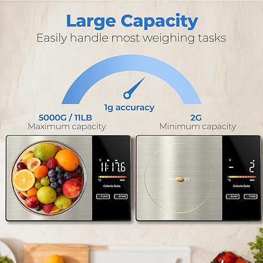 Smart Nutrition Food Scale - Digital Kitchen Scale with Nutritional Calculator App,Tare Function,Track Calories &24 Nutrients,11lb, Grams/Ounces, Healthy Eating & Meal Prep
