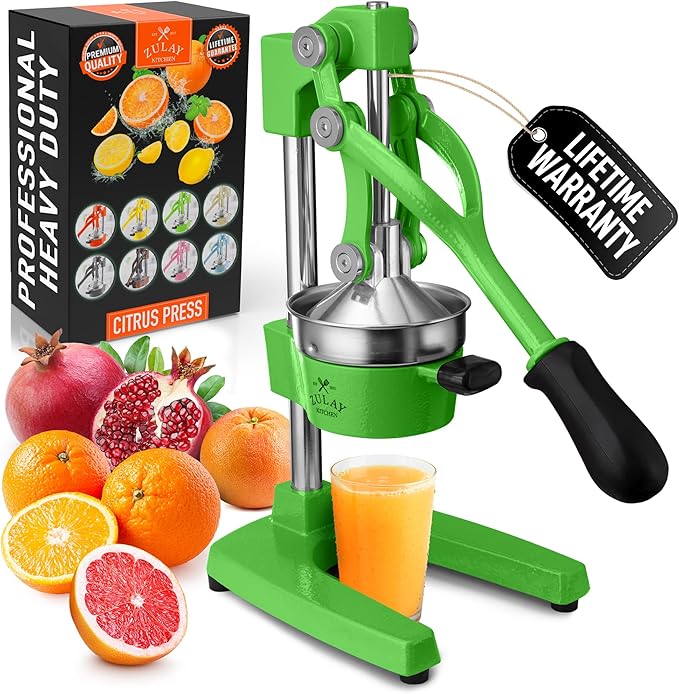 Zulay Kitchen Cast-Iron Orange Juice Squeezer - Heavy-Duty, Easy-to-Clean, Professional Citrus Juicer - Durable Stainless Steel Lemon Squeezer - Manual Citrus Press & Orange Squeezer (Light Green)