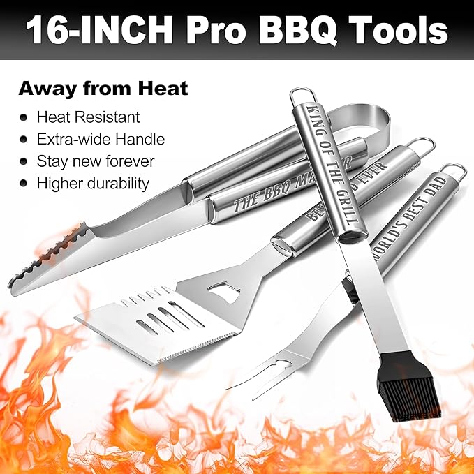 Dad Gifts from Daughter, Dad Grilling Accessories Christmas, Heavy Duty Stainless Steel Grill Set BBQ Grill Tools for Outdoor Grill with Aluminum Case, Grill Utensils Set Ideal Grilling Gifts