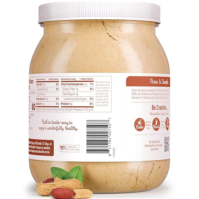 PB2 Pure Peanut Butter Powder - [2 lb/32 oz Jar] - No Added Sugar, No Added Salt, No Added Preservatives - 100% All Natural Roasted Peanuts - 6g of Plant-Based Protein