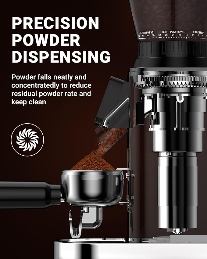 AMZCHEF Coffee Grinder, Coffee Bean Grinder for Home Use with Precise Grinding, LED Control Panel, Detachable Funnel Stand, Anti-static Design, 48 Grind Settings, Silver