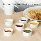 DOWAN Dipping Bowls 1.5 oz, Sauce Cups Mini Ramekins, Tiny Ramekin Porcelain Souffle Dish, Dessert Cups Small Bowls Condiment Cups for Charcuterie Board, Microwave & Oven Safe, Set of 6, Soft White