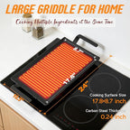Premium Carbon Steel Griddle, Large Non-Toxic Stovetop Flat Top Pan for Gas, Electric Range, Induction, Grill & Campfire, Pre-seasoned Nitride Coating, Oven Safe to 1200°F, with Heat-insulating Gloves