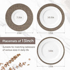 13" Round Placemats Set of 4, Reversible Faux Leather Heat Resistant Table Mats, Waterproof Oilproof Wipeable Table Protective Placemats for Vinyl, Washable for Indoor & Outdoor Use (4, Dark Coffee)