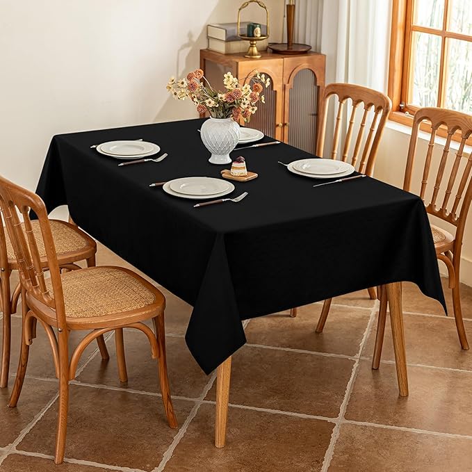 Fabric Black Rectangle Table Cloth for 8 Foot Rectangular Table, Textured Stain Resistant & Wipeable Tablecloth, Easy Clean for Dinning Banquet Party, 54 x 108 Inch