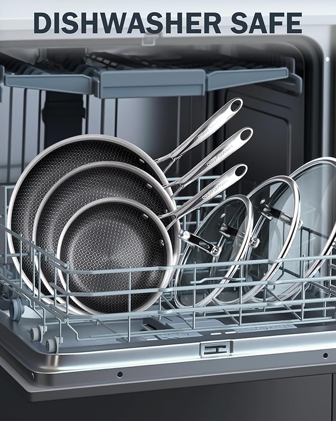 Cooks Standard 12-Inch Hybrid Nonstick Wok with Tempered Glass Lid, Multi-Ply Clad Stainless Steel Flat Bottom Wok Stit Fry Pan, Oven Safe, Induction Ready, Compatible with All Stovetops