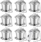 Zopeal 9 Pcs Tea Infuser Stainless Steel Strainer with Extended Chain Hook and Saucer Loose Leaf Steeper Fine Mesh Ball Tea Filter for Brew Spices Seasonings Fits Cup Mug Bottle (Medium)