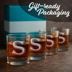 Monogrammed Gifts for Men - 4PC 11 Oz Custom Whiskey Glasses (S-Monogram) - Engraved Whiskey Glasses - Personalized Whiskey Glasses - Unique Bourbon Glasses - Personalized Glass Gifts for Dad