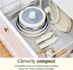 Cuisinart 13-Pc ClickSmart Nonstick Detachable Handle Ceramic Cookware, Pots and Pans Set, Stackable Space-Saving Design, Compatible with All Stovetops, Induction & Oven Safe, PURELYCERAMIC