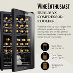 Wine Enthusiast 32-Bottle Dual Zone MAX Compressor Wine Cooler – Freestanding Mini Fridge with Digital Touchscreen, LED Display, Split Storage for Red & White Wines, Matte Black Refrigerator Home Bar