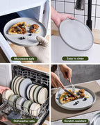 Famiware Star 24-Piece Reactive Glaze Plates and Bowls Sets, Service for 8 - Stoneware Dinnerware Set, High Edge Ribbed Dishes, Chip & Scratch Resistant, Microwave & Dishwasher Safe, Matte Gray
