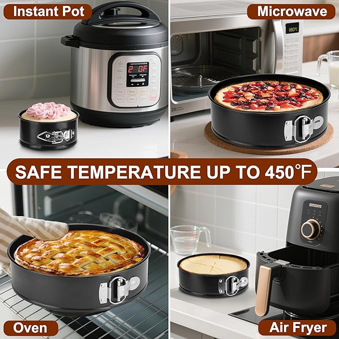 Springform Pan Set of 4, 4/7/9/10inch Cake Pan, Non-Stick Leak-Proof with Removable Bottom, Cheesecake Pan for Baking, Black