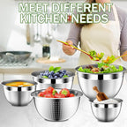 DUTZUN Mixing Bowls with Lids Set, Stainless Steel Mixing Bowl Set with Colander, Strainer with Bowls - Pistachio