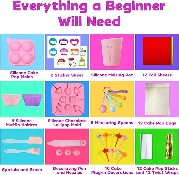 Cake Pop Kit,Kids Baking Sets for Kids,Lollipop Making Kit for Girls,Chocolate and Cupcake Making Kit Includes Silicone Cake Pop Mold for Christmas and Halloween,Carolar