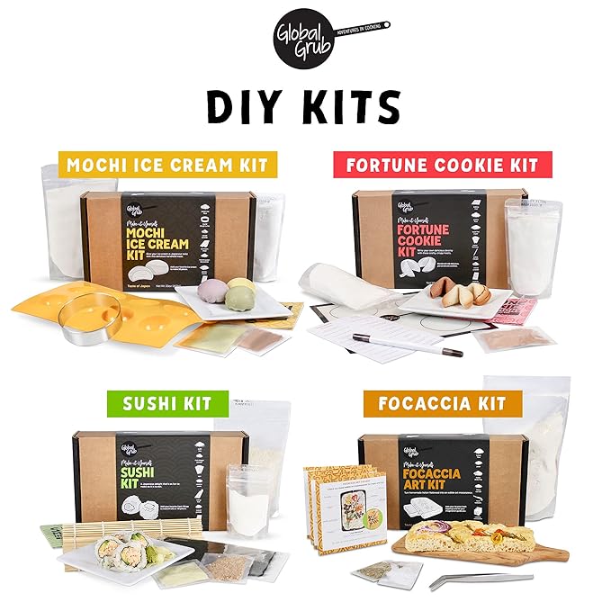 Global Grub DIY Morimoto Mochi Donut Kit - Includes Mochi Donut Mold, Reusable Piping Bag, Sweet Rice Mochi Flour, Confectioners’ Sugar, Strawberry Powder, Cocoa Powder & Matcha Green Tea Powder, Step-by-Step Instructions, Master Chef Approved, Makes 1...
