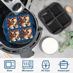 Webake Silicone Air Fryer Brownie Pan for Baking, Nonstick 2.6" Square Silicone Mold for S'mores, Cake Puck, Muffin, 4-Cavity Set of 2