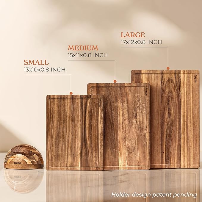 SMIRLY Wood Cutting Boards For Kitchen Meal Prep & Serving, Bamboo Cutting Board Set, Charcuterie Chopping Boards and Wooden Cutting Boards for Kitchen