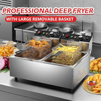 Commercial Deep Fryer,3400W Electric Deep Fryers with Baskets Thickened Stainless Steel Countertop Oil Fryer,10L X 2(21.3QT) Electric Countertop Fryer for Restaurant and Home Use