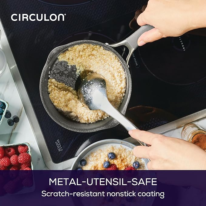 Circulon A1 Series w/ScratchDefense Nonstick Induction Straining 2qt SaucePan with Lid, Induction Cookware, 2-Quart Sauce Pan with Lid, Graphite