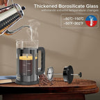 French Press Coffee Maker, French Press 304 Stainless Steel with 4 Filter, Heat Resistant Durable, Easy to Clean, Borosilicate Glass Coffee Press, 100% BPA Free Glass Teapot, 21 ounce, Dark Pewter