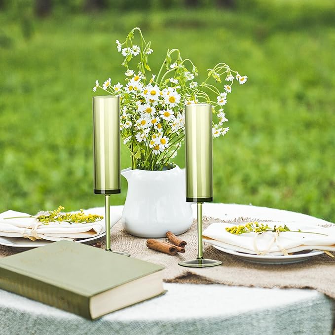 24 PCS Green Champagne Flutes Plastic 5.4OZ Clear Acrylic Champagne Glasses Long Stem Champagne Flutes Sparkling Wine Glasses Sage Green Champagne Glasses FOR Wedding Cocktail Cups Cava Prosecco