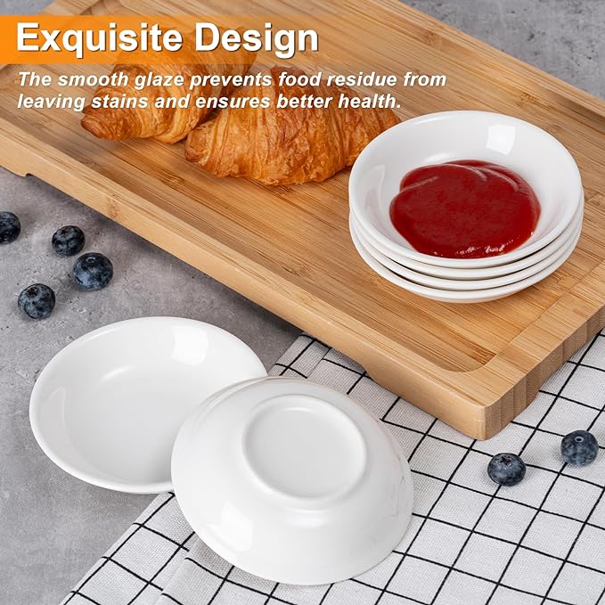 Eisinly 6 Pack Dip Bowls, 3 OZ Ceramic Soy Sauce Dish, White Dipping Sauce Bowls Small Dishes Serving for Tomato Sauce, Soy, BBQ Party Supplies