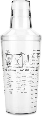 True Maraca Cocktail Shaker with Built In Strainer, Drink Mixer with 7 Classic Drink Recipes & Measurements, Perfect for Game Nights, BBQ, House Party, Picnic, Home Bar Accessories, 16 oz, Set of 1