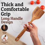 PriorityChef Wooden Spoons for Cooking, Premium 6pc Teak Wood Utensil Set with Hanging Hooks