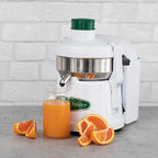 Omega Centrifugal Juicer High Speed Pulp Ejection Juice Extractor 1/3 HP Juices Vegetables Citrus and Fruits at 3500 RPM Surgical Stainless Steel Parts and Blade, 250-Watts, White