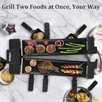 CUSIMAX Raclette Grill Raclette Table Grill Rotatable Korean BBQ Grill, 1400W Indoor Grill with 2 Non-stick Grill Plates, 8 Cheese Trays and Wooden Spatulas, Tabletop Electric Grill for 8 People