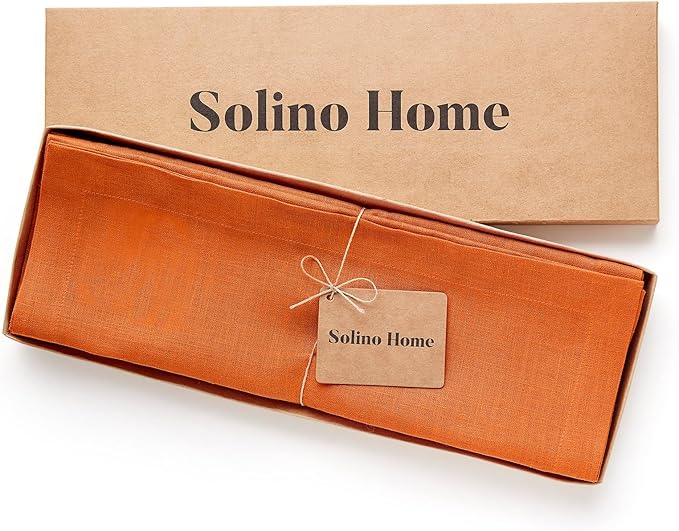 Solino Home Linen Placemats Set of 4 - Persimmon Orange Placemats 14 x 19 Inch - 100% Pure Linen Table Place Mats for New Year - Fete