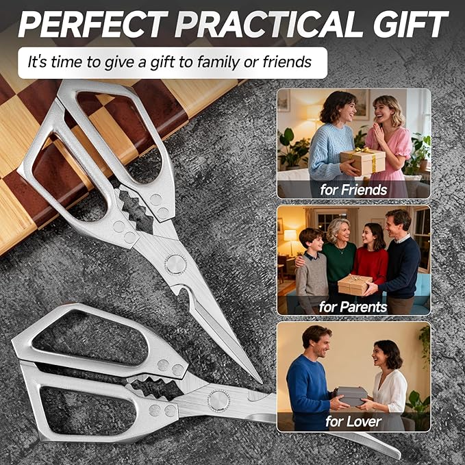 2-Pack Heavy Duty Stainless Steel Kitchen Scissors-All Purpose Heavy Duty Poultry Shears for Meat,Chicken Bones and Turkey,Dishwasher Safe Sharp Japanese Cooking Shears, Gifts for Women