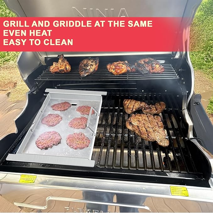 Half Griddle for Ninja FlexFlame PG300 Grills, Stainless Steel Sizzle Griddle Plate for Ninja-Flex Flame Grill Accessories XSKHLFGRIDLE, Even Heat Distribution & Versatility For Cooking 17''L x 12''W